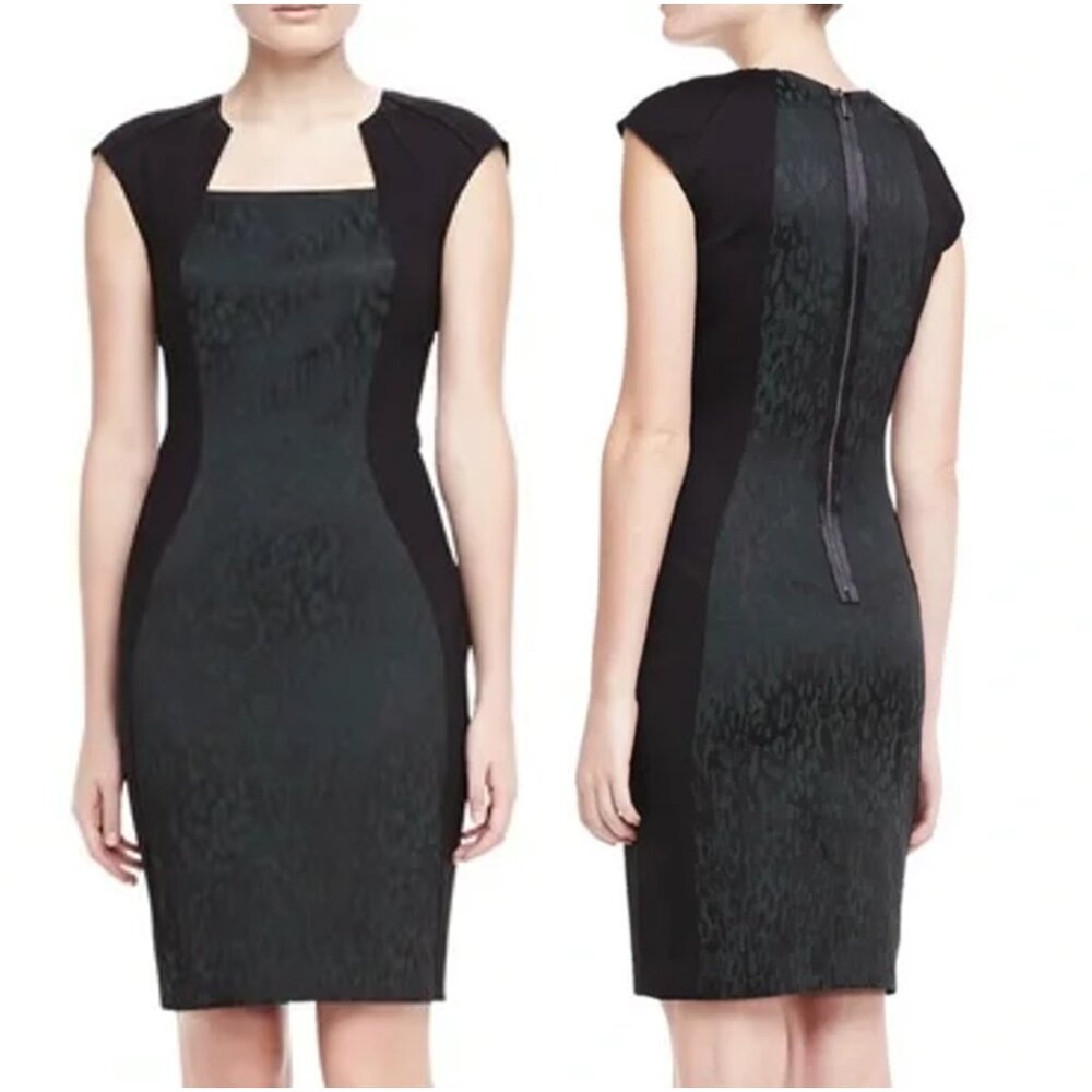 💚 Elie Tahari Elphaba Black & Green Animal Print Dress Size 6 NWT 💚